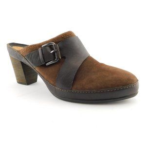 CLARKS Artisan Brown Leather Buckled Slip-on Block Heel Mules  9